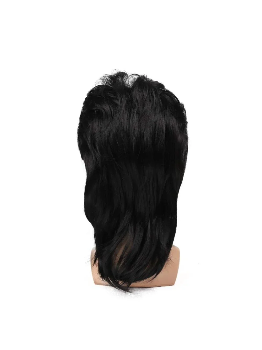 Men's Black Heat Resistant Synthetic Fiber Long Hair Retro Mullet Wigs
